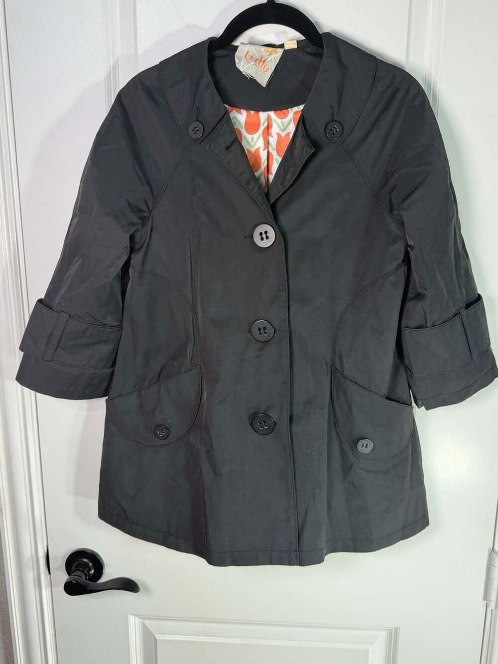 Tulle Los Angeles Black Coat with Tulip Print Lining